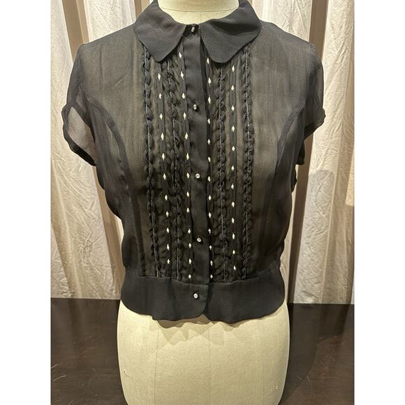 Embroidered Silk Blouse W/ Crystal Buttons Size 12 NWT - Picture 1 of 6